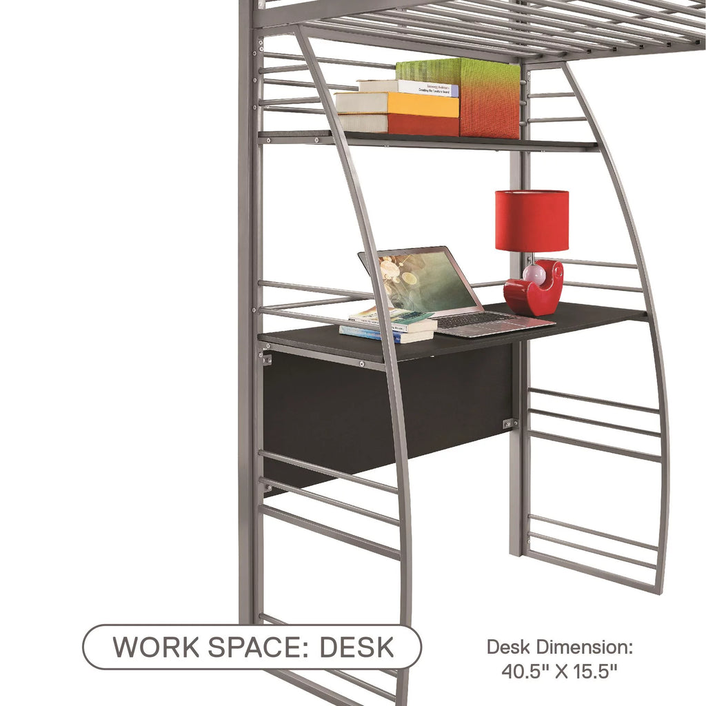 Twin Metal Loft Bed with Desk and Shelves L81322