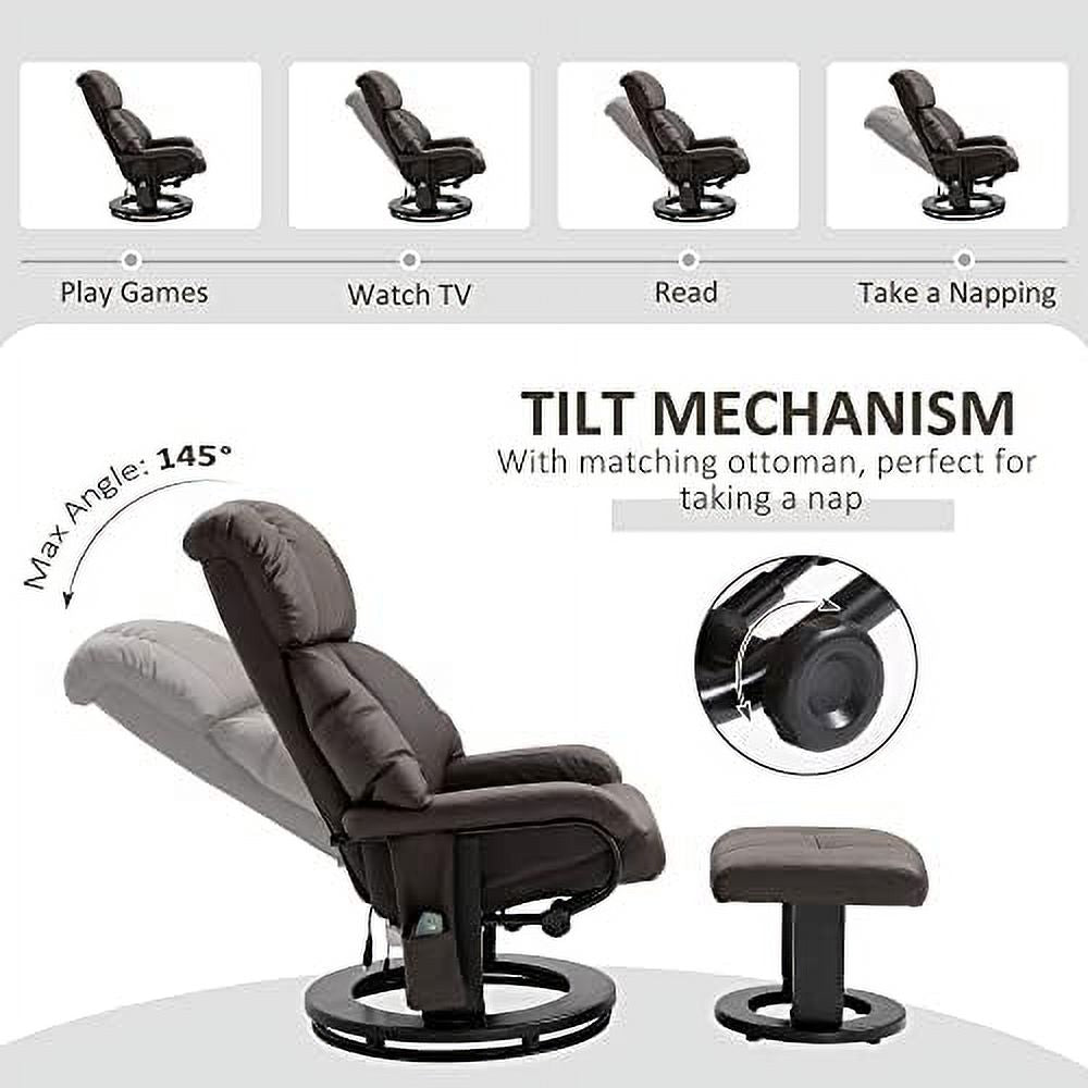 Black Faux Leather Recliner Chair with Ottoman Footrest L718