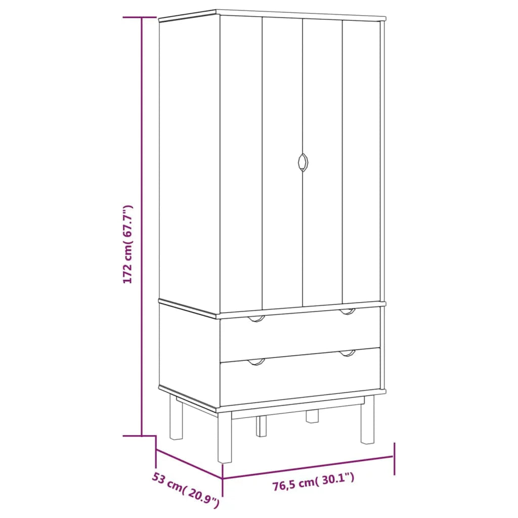 Brown and Gray Solid Wood Pine Wardrobe X564