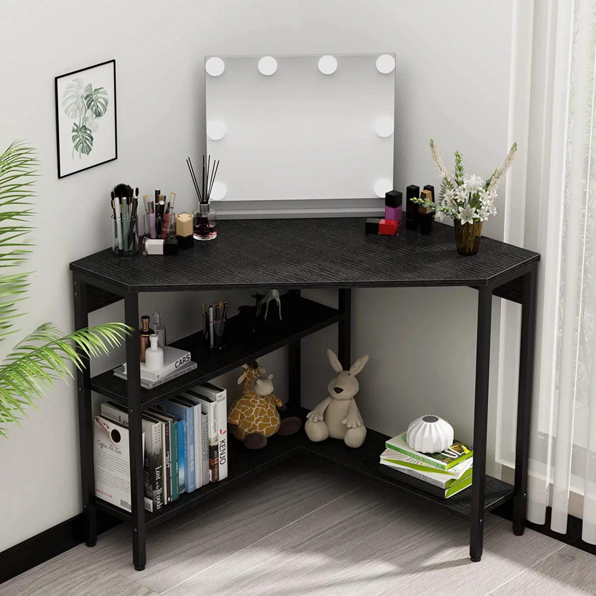 Corner Desk with Outlets USB Ports Storage Shelves Y915577