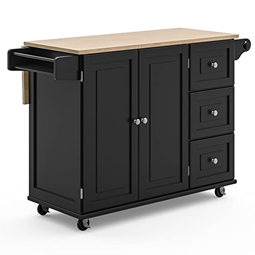 Off-White Mobile Kitchen Island Cart with Drop Leaf Breakfast Bar K90774