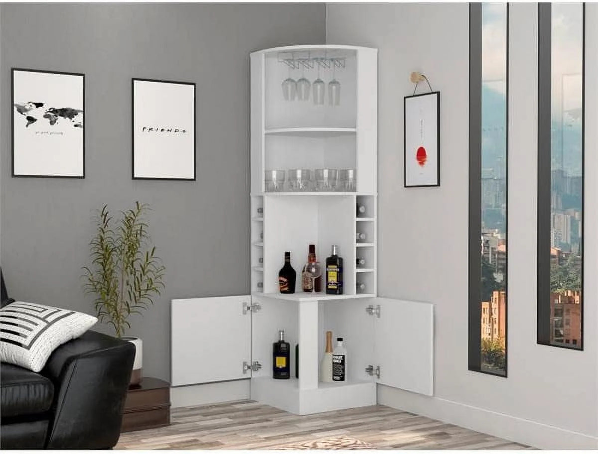 White Engineered Wood Corner Bar Cabinet L461554