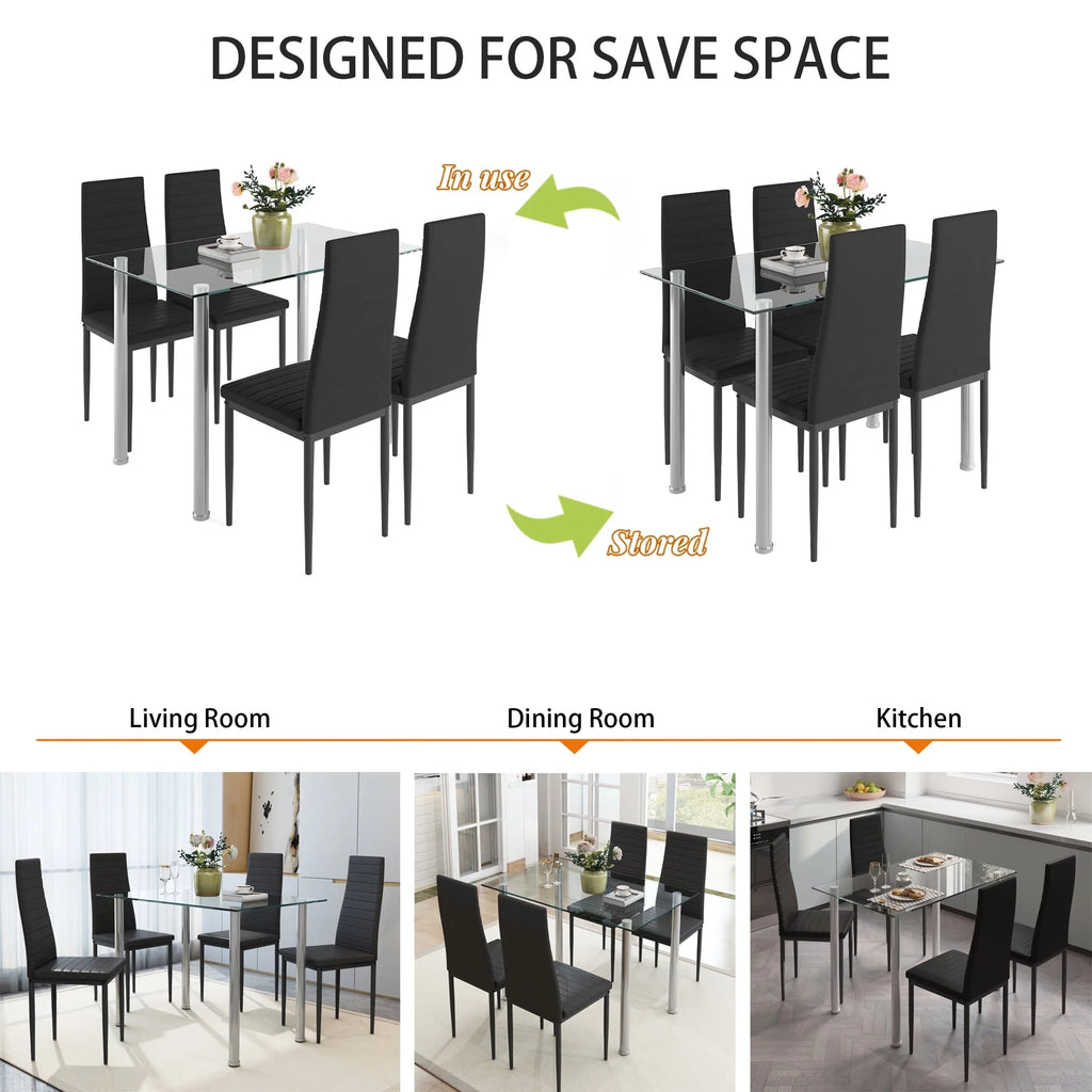 5-Piece Faux Marble Top Velvet Dining Table Set G48841
