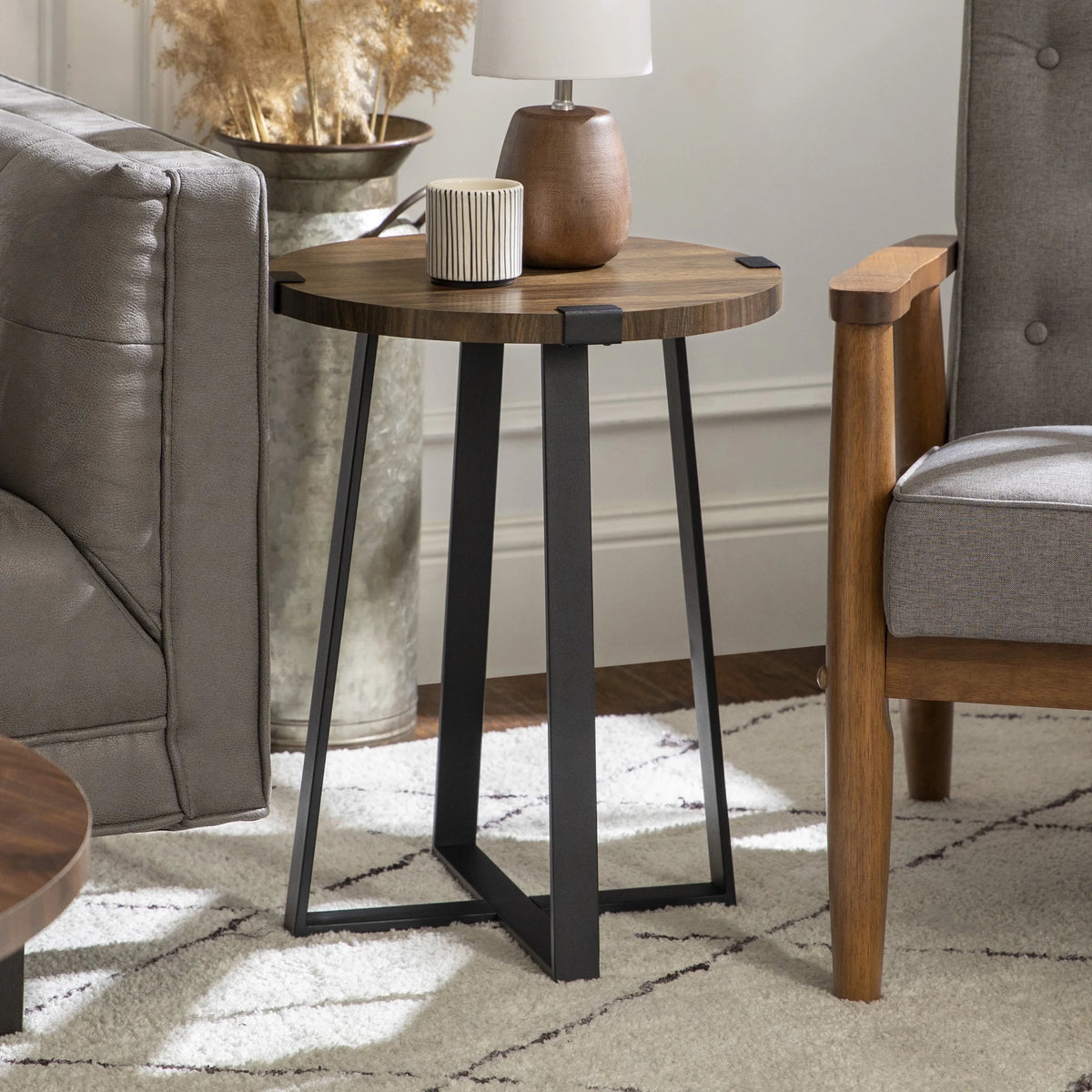 Set of 2 Dark Walnut Round Side Tables J7746