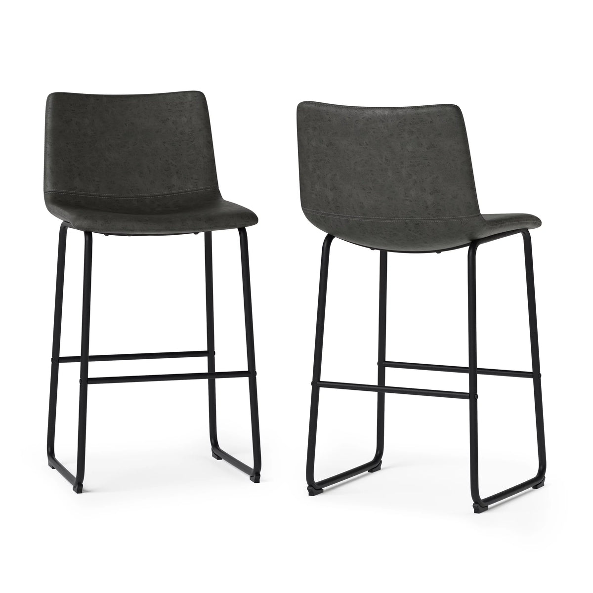 Distressed Charcoal Grey Faux Leather Bar Stool Set of 2 M865