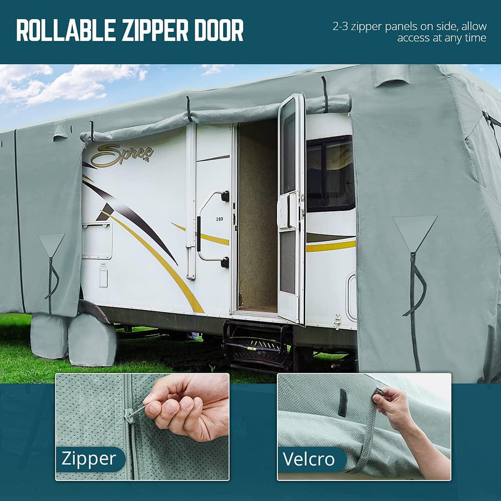 Extra-Thick 4 Layers Travel Trailer RV Cover with Tire Covers P738039