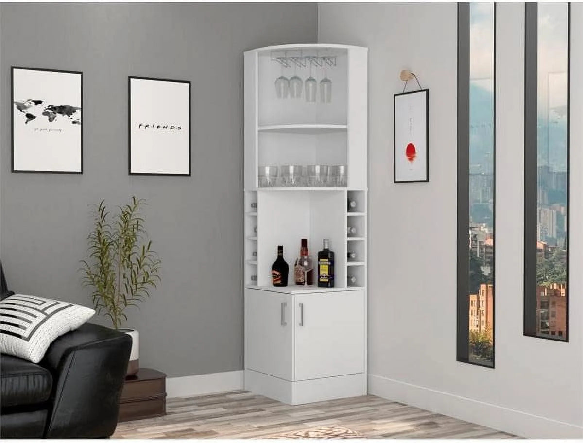 White Engineered Wood Corner Bar Cabinet L461554