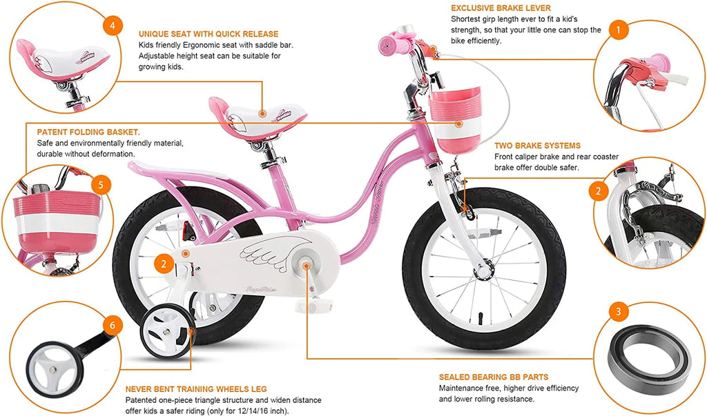 12 In. Beginner Bicycles with Training Wheels, Pink and White C70912