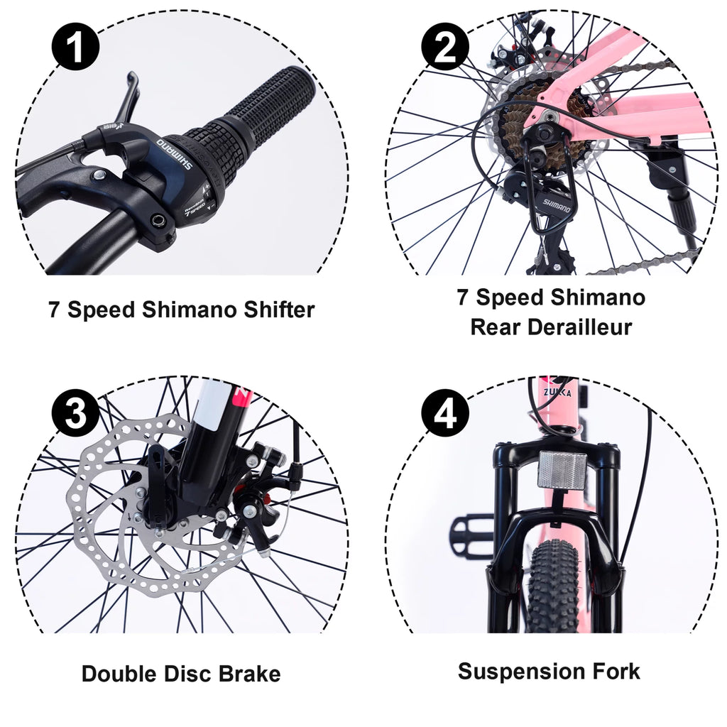 24 in 7-Speed Aluminum Mountain Bike with Double Disc Brake O5426