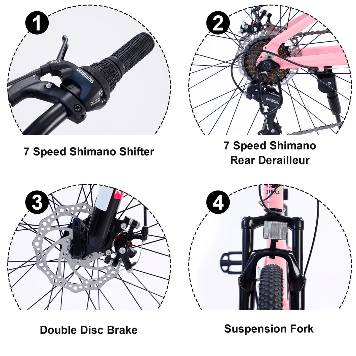 24 in 7-Speed Aluminum Mountain Bike with Double Disc Brake O5426