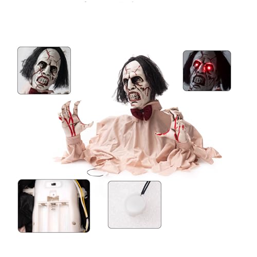Voice Activated Animated Zombie Decoration with Lighted Red Eyes and Sounds Y965