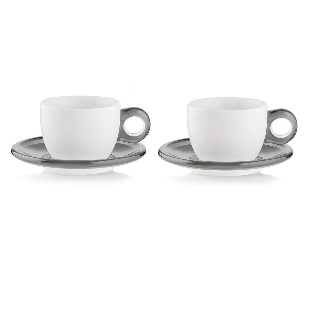 Set of 2 Cappuccino Cups With Saucers Sky Grey X288