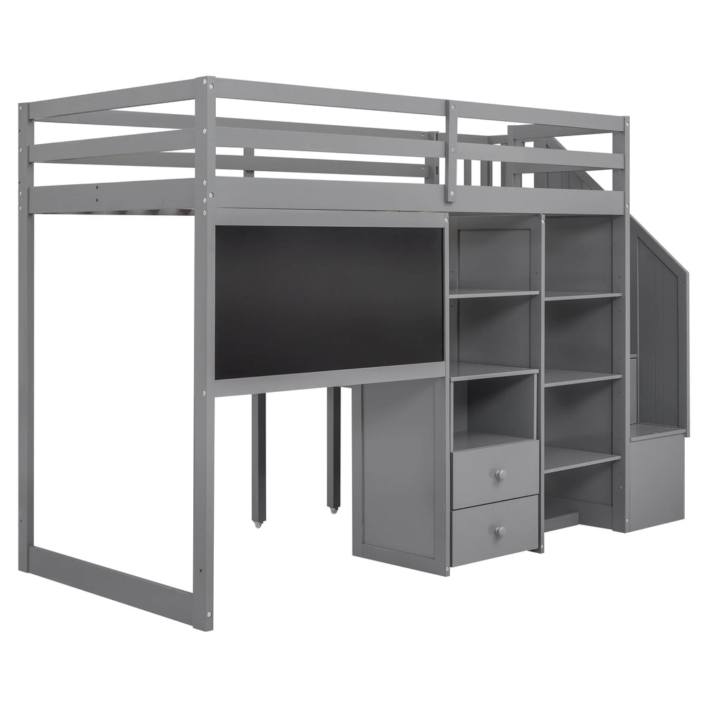 Twin Size Wood Loft Bed with Desk and Storage N88001