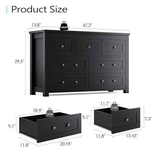 Black 7 Drawer Wood Dresser V273609