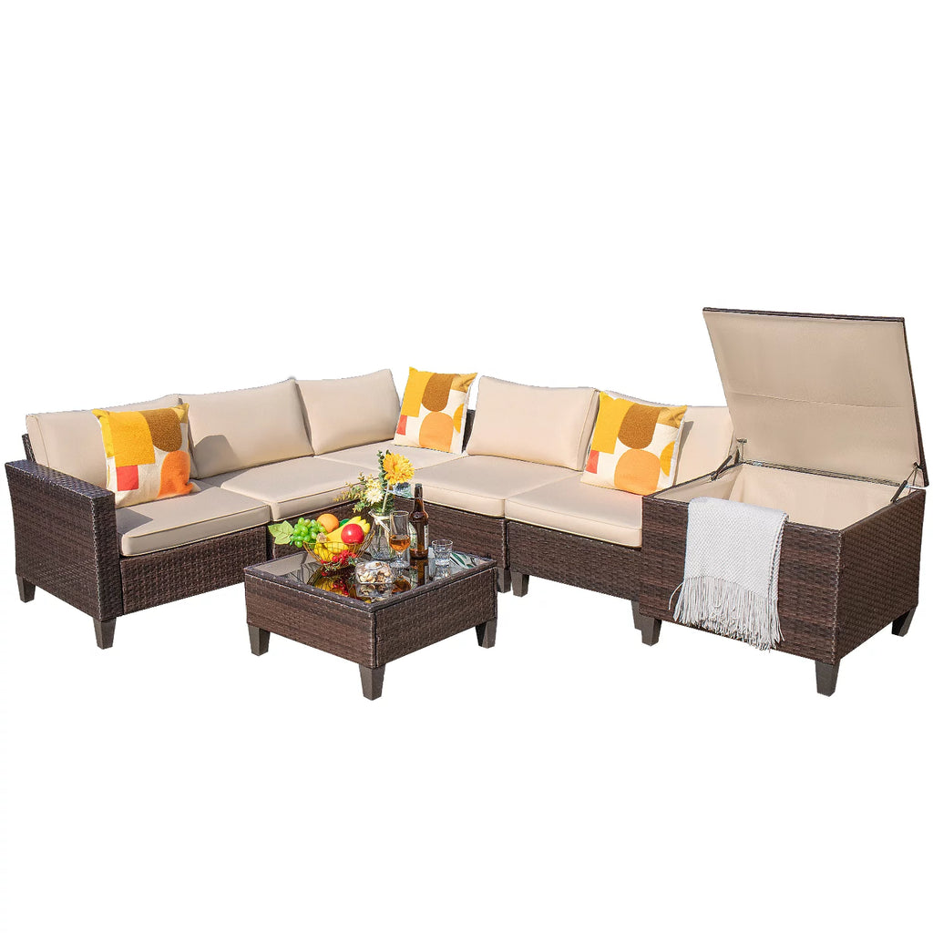 7 Pieces Wicker Rattan Sectional Sofa Set with Storage Box U882223