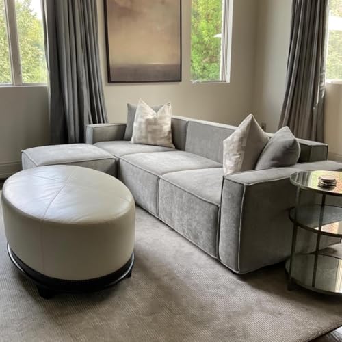 Grey L-Shape Sectional Sofa Set with Ottoman and Chaise H49264