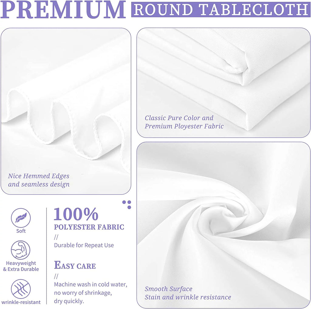 8 Pack 120 Inch White Round Polyester Tablecloth R97103