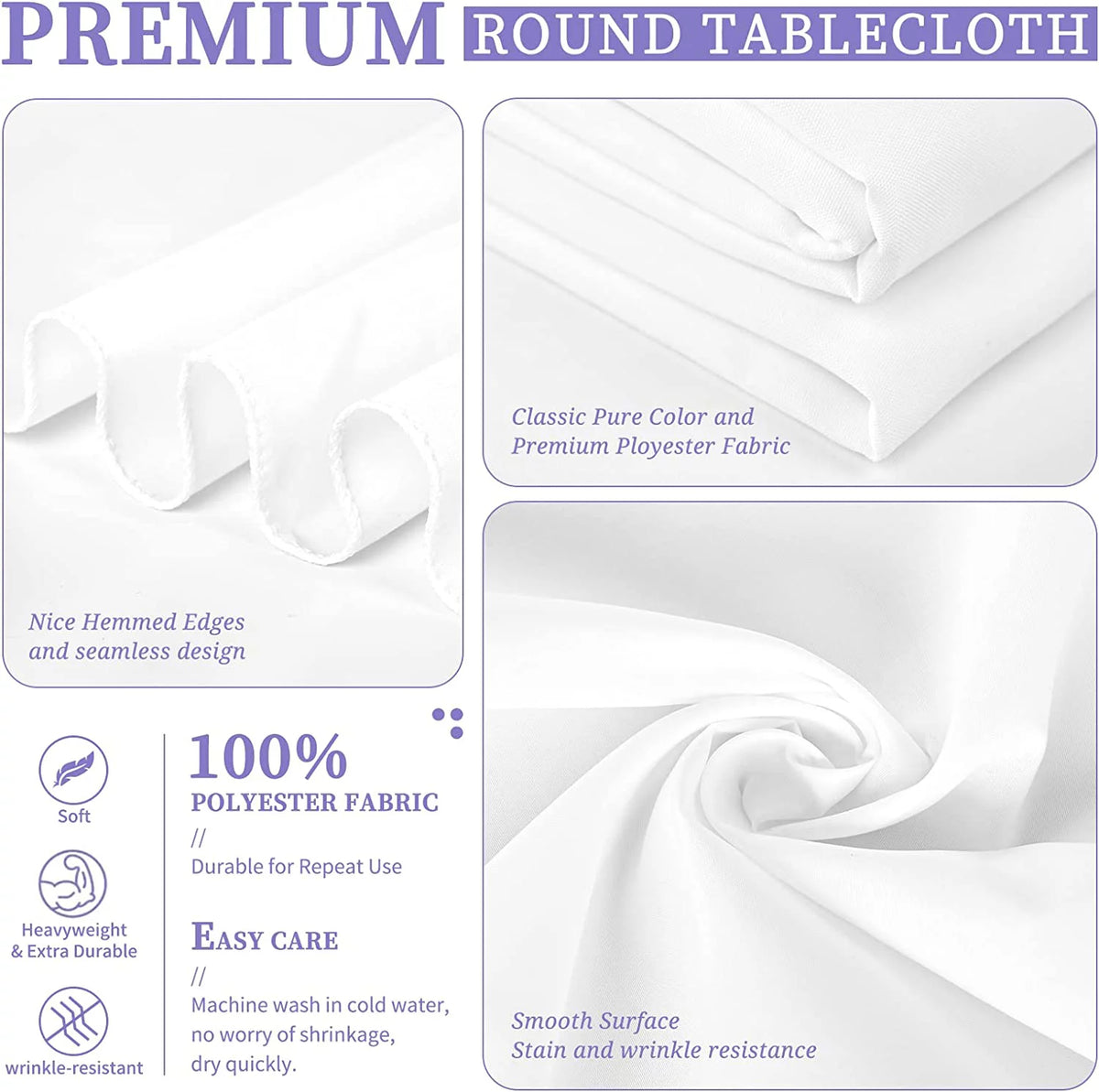 8 Pack 120 Inch White Round Polyester Tablecloth R97103