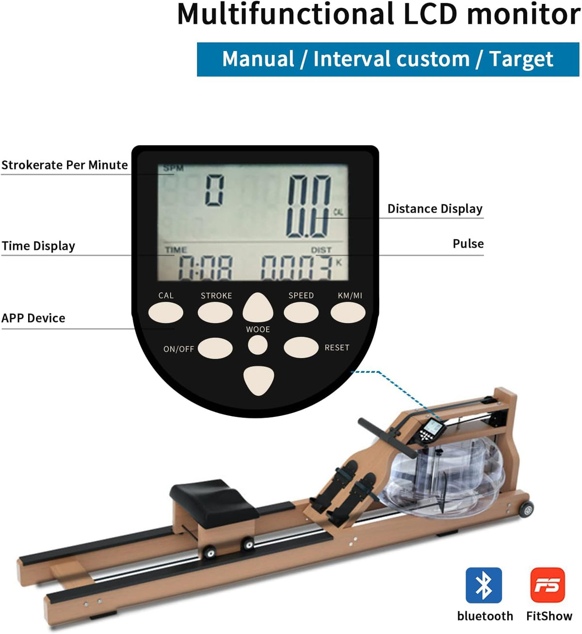 Water Rowing Machine with Bluetooth Monitor F595459