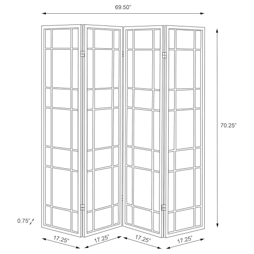 Solid Wood 4-Panel Folding Shoji Screen Room Divider with Beige Fabric Panels D9467