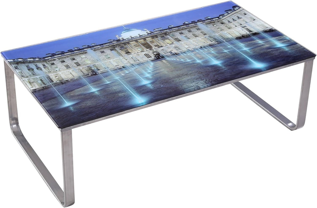 Coffee Table with Steel Frame and Tempered Glass Top C321