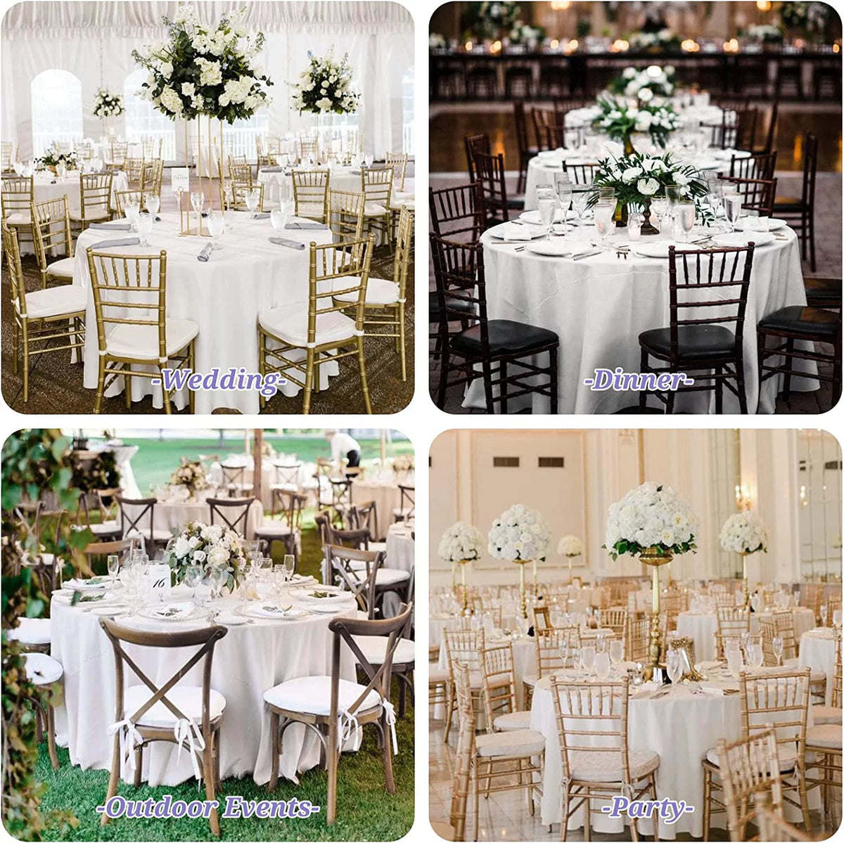 8 Pack 120 Inch White Round Polyester Tablecloth R97103