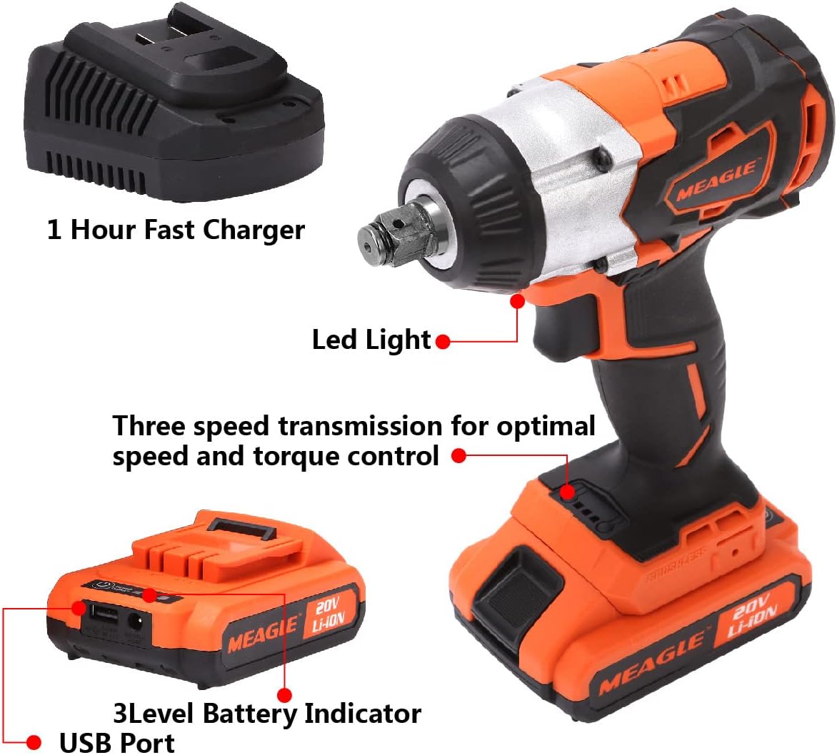 20V Max Brushless Cordless Impact Wrench 4.0 Ah Battery Powered 1/2 inch Square Drive Pack of 2 I3545