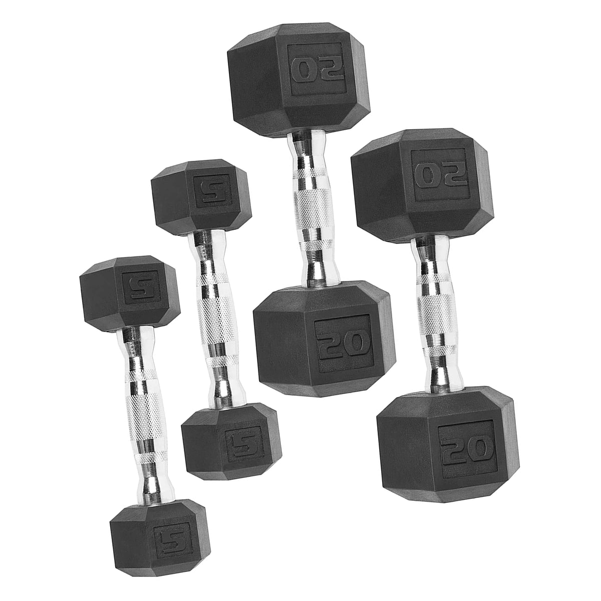 150 lb Coated Rubber Hex Dumbbell Weight Set with Rack L71219