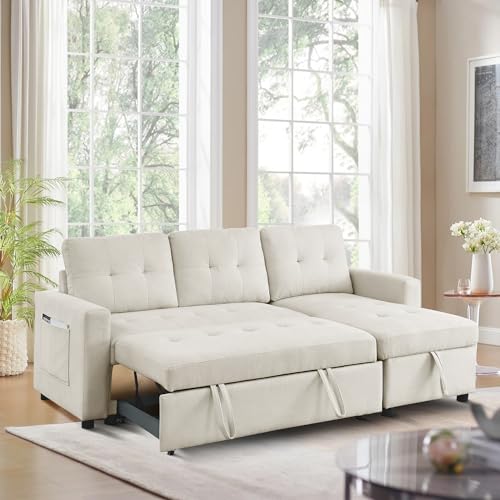 Light Gray Chenille Reversible Sleeper Sectional Sofa with Storage Chaise Q108875