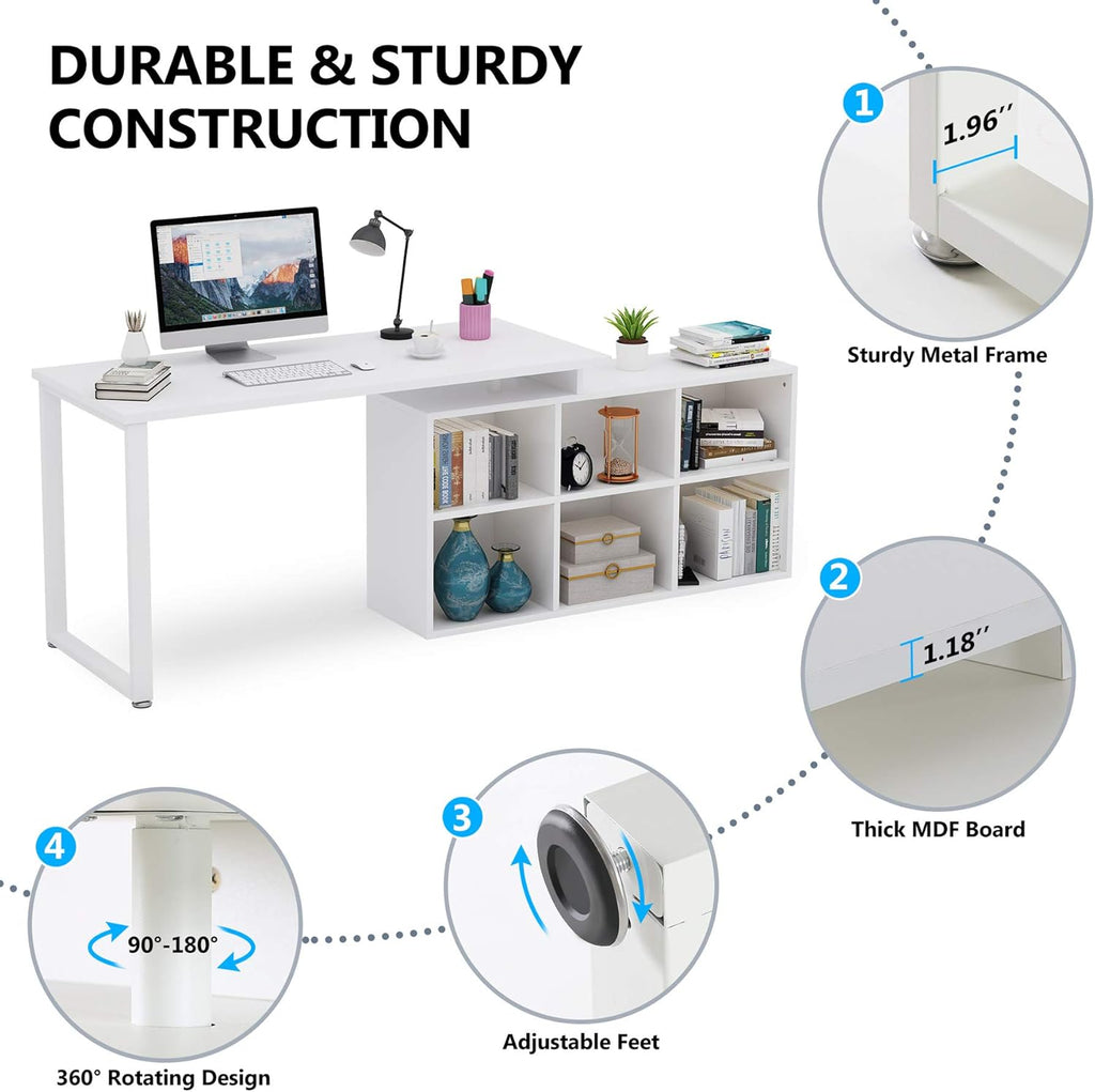 L-Shaped Computer Desk with Storage, 55 Inch Rotating Corner Office Desk V2497