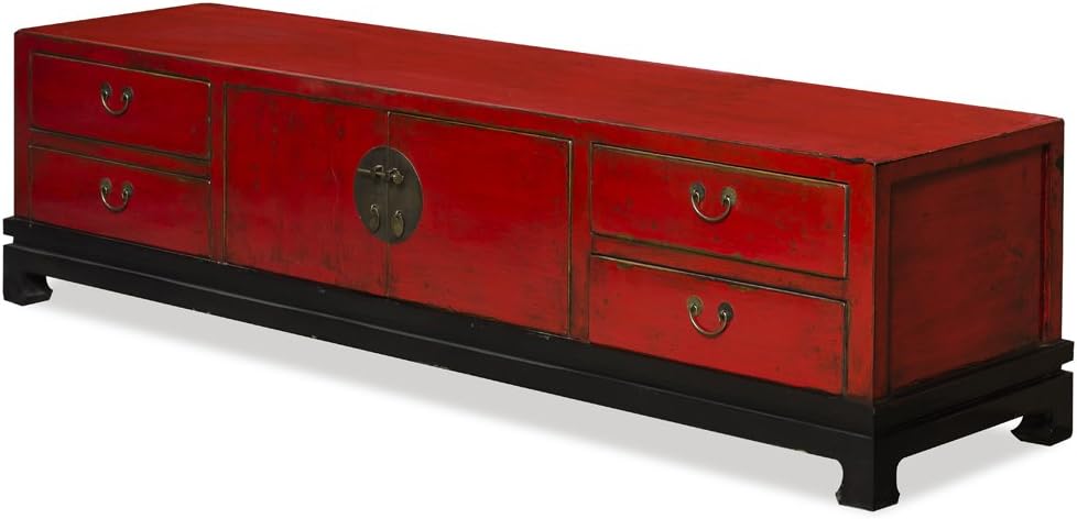 Distressed Red Media Cabinet C6147