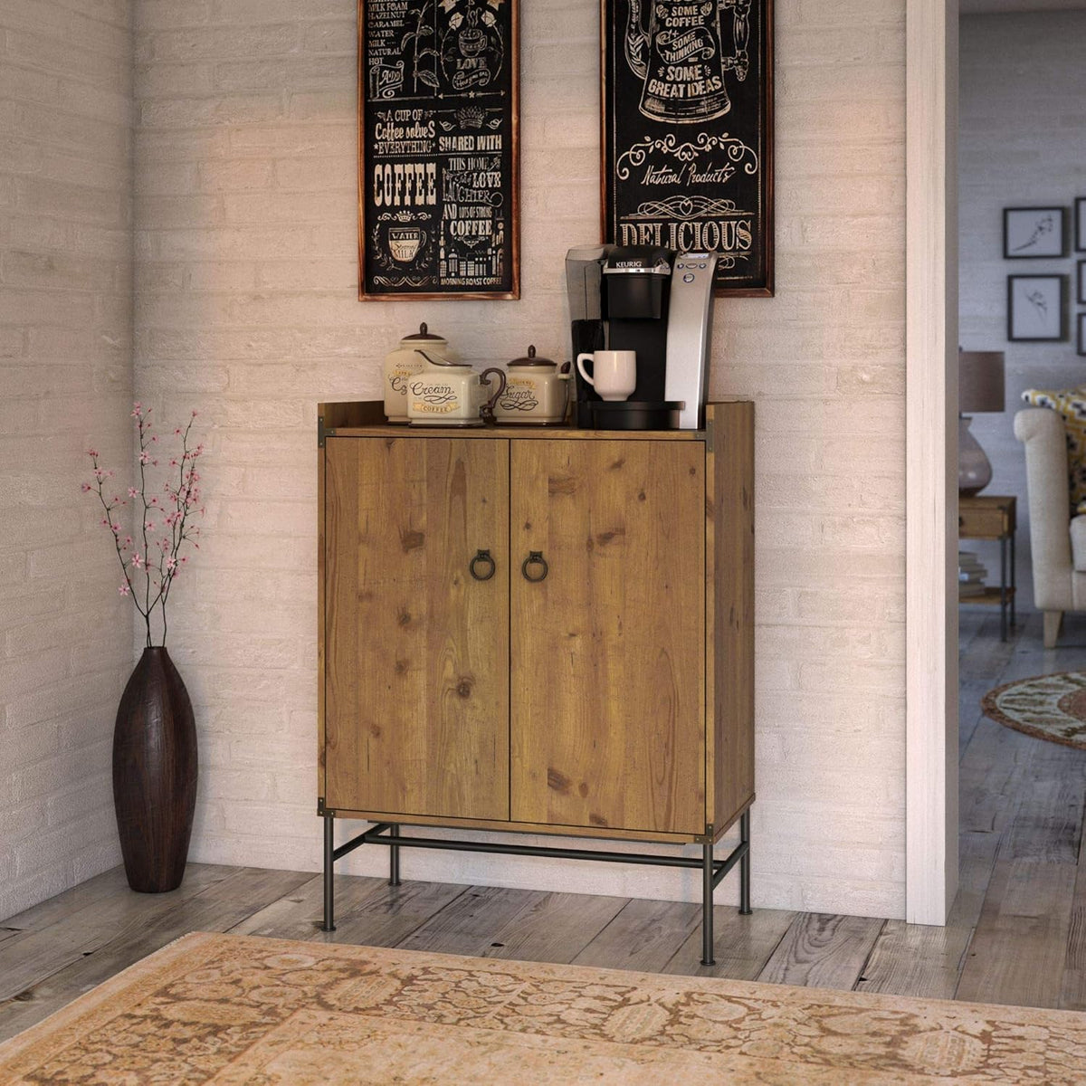 Vintage Golden Pine Storage Cabinet with Doors C57215