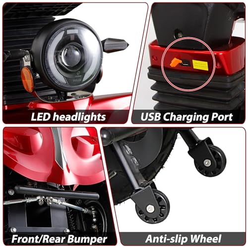 Red 1000W 4 Wheel Mobility Scooter with Adjustable Seat U228