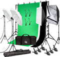 10 ft. Backdrop Support System and 800W 6500K Softbox Umbrella Background Continuous Lighting Kit with Carry Bag K326074