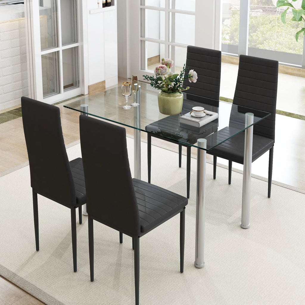 5-Piece Faux Marble Top Velvet Dining Table Set G48841