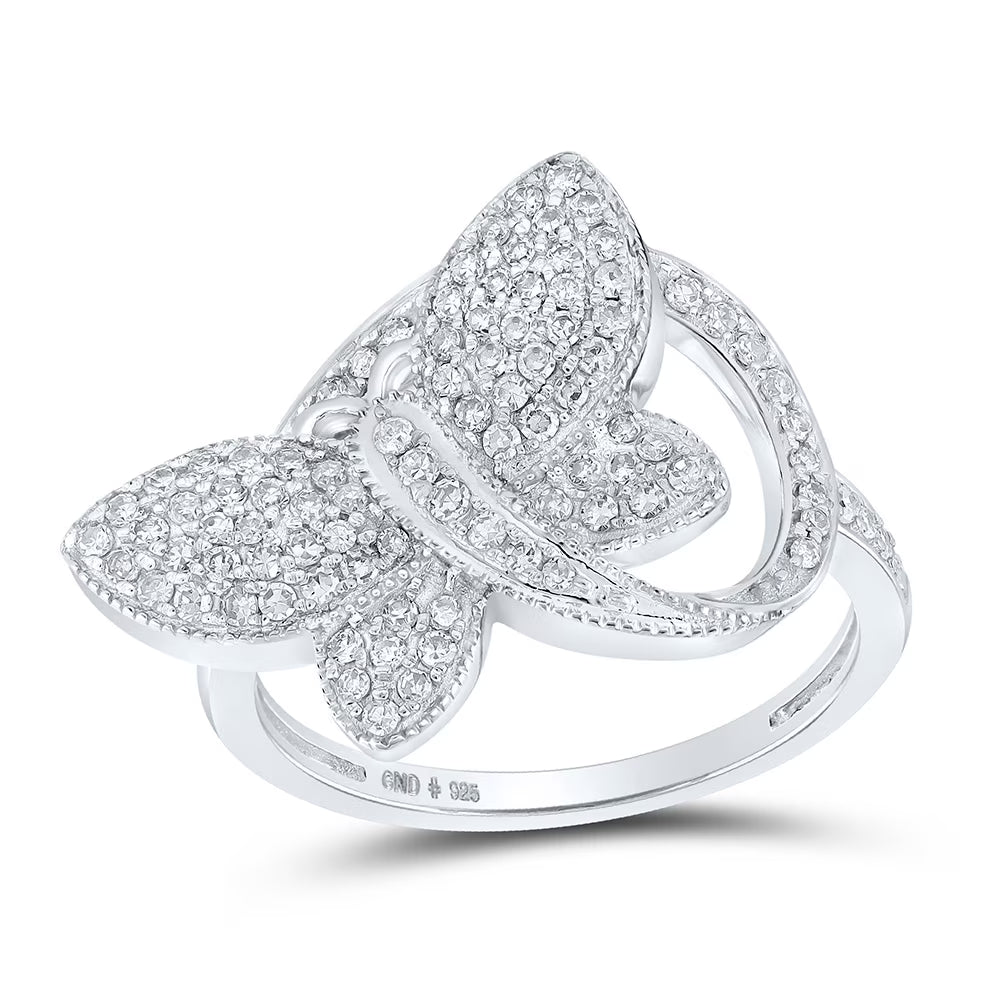 Sterling Silver Diamond Butterfly Ring Size 8 U655480
