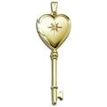 Solid 14K Yellow Gold Heart Key Locket Necklace Pendant E876213