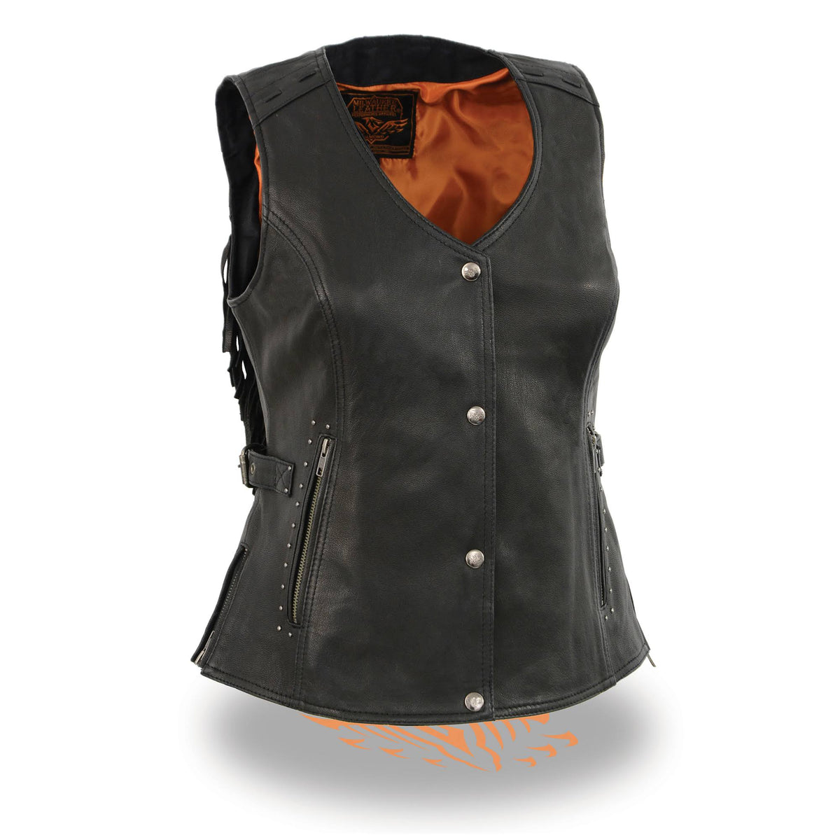 Black Snap Front Fringe Vest Y91254