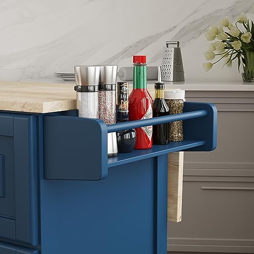 Off-White Mobile Kitchen Island Cart with Drop Leaf Breakfast Bar K90774