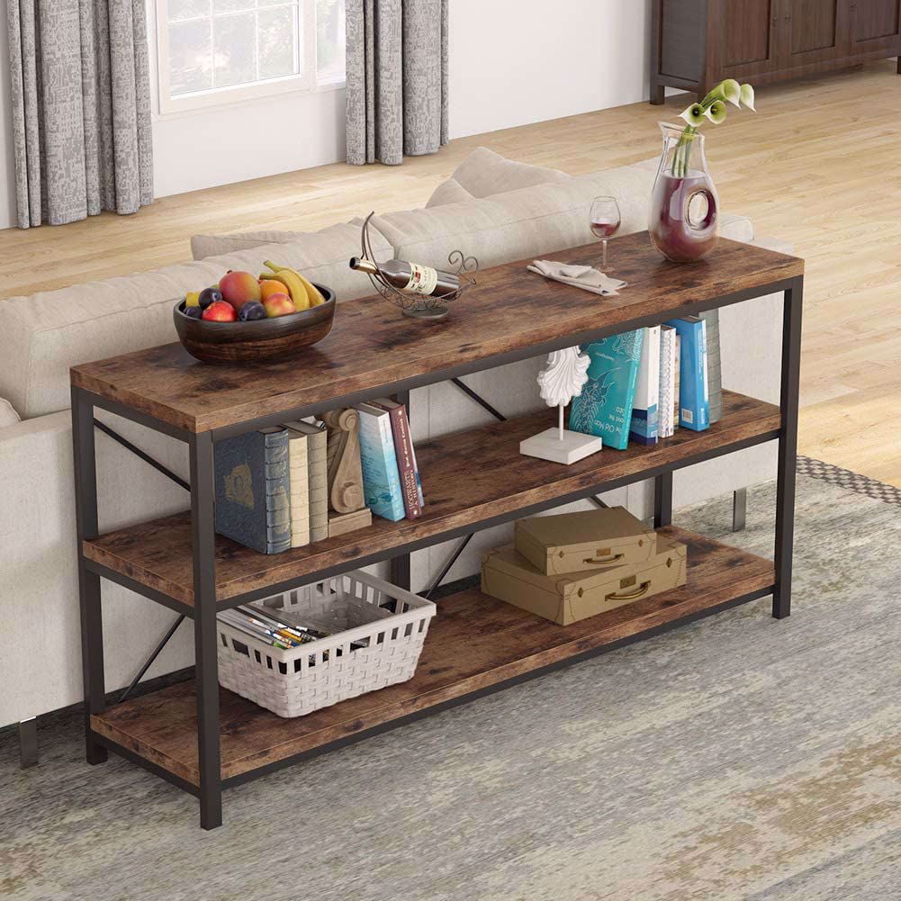 Rustic Industrial 55 Inch Sofa Table with Shelves D3891