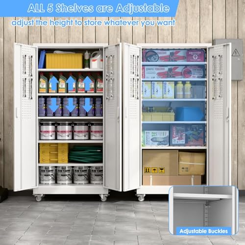 Black Metal Garage Storage Cabinet with Wheels A701