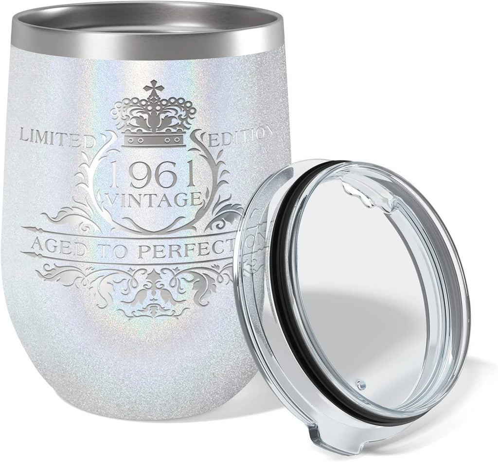12 Oz White Glitter Wine B977