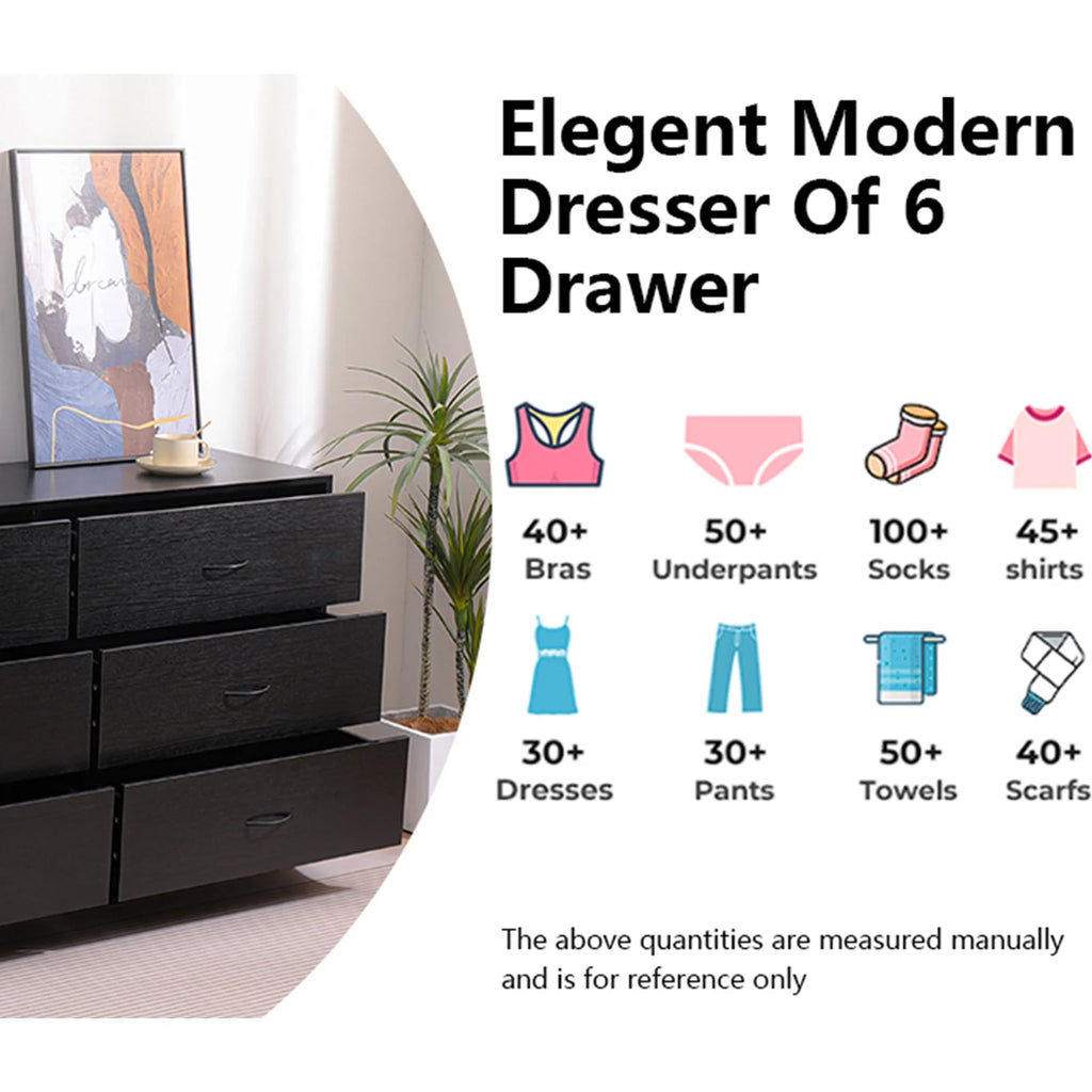 Black 6 Drawer Dresser F43906
