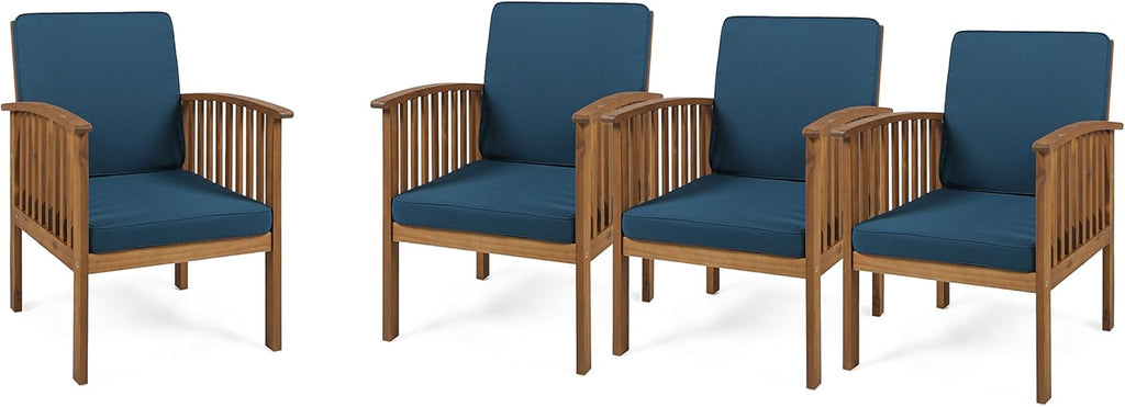 Brown Patina and Dark Teal Acacia Wood Club Chairs (Set of 4) P3479