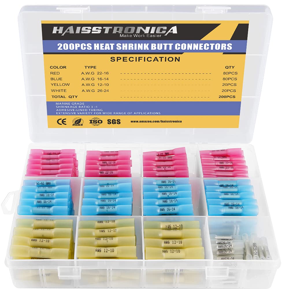 660PCS Marine Grade Heat Shrink Butt Connectors Kit AWG 22-10 Waterproof Tinned Red Copper Butt Splice Connectors G3642