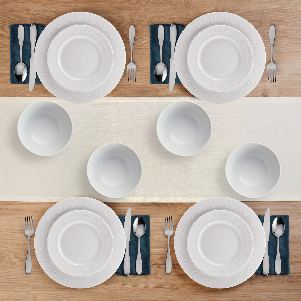 12-Piece White Porcelain Dinnerware Set T332