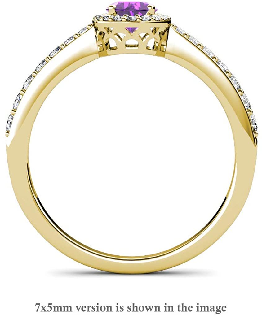 Oval Amethyst & Natural Diamond Halo Engagement Ring 14K Yellow Gold E86147