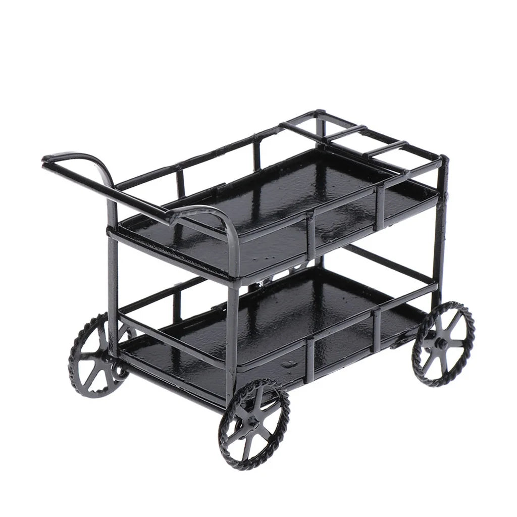 Black Metal 1/12 Dollhouse Miniature Food and Beverage Cart Accs U8869