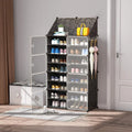 Black 8 Tier Plastic Shoe Storage Cabinet with Doors I955