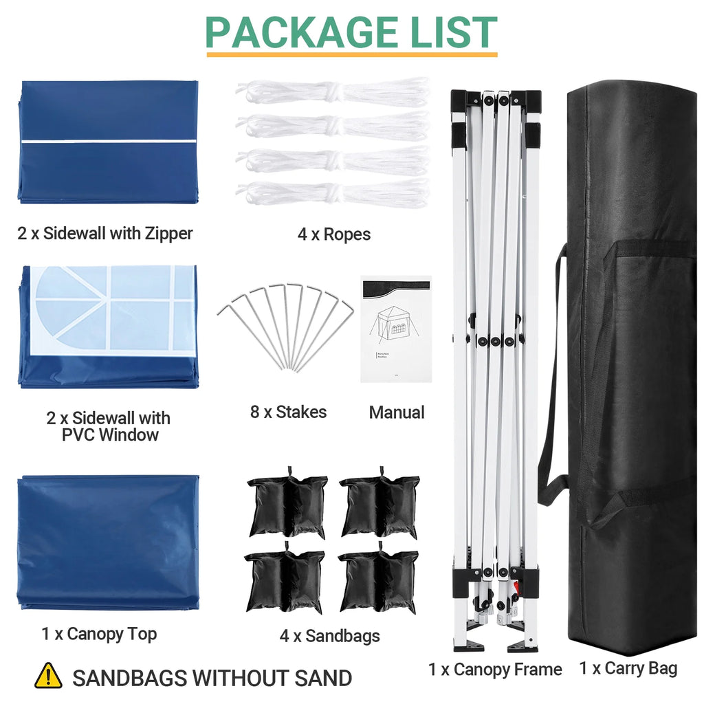 10'x10' Popup Canopy Tent with 4 Removable Sidewalls and Carry Bag B15265
